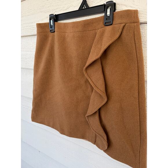 J.Crew Mercantile Camel Ruffle Mini Skirt Womens Size 4 Wool Blend Fall Winter - Picture 4 of 7